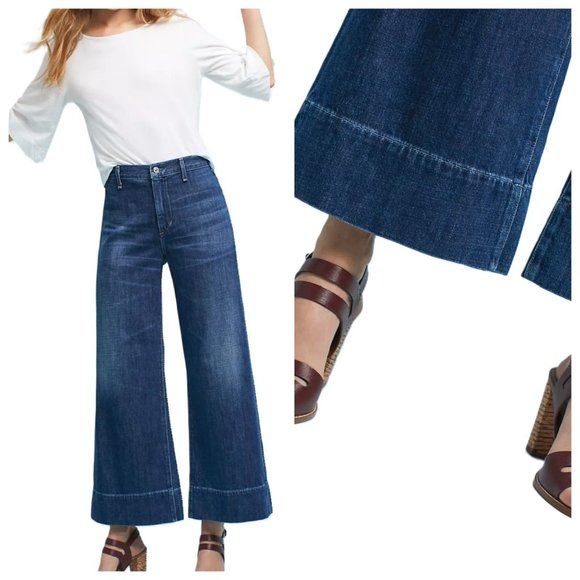 Citizens Of Humanity Denim - Citizens of Humanity Abigail Wide Leg High Rise Cropped Dark Blue Jeans Size 25
